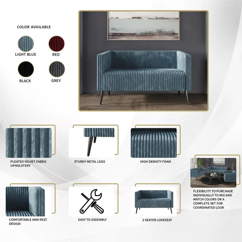 Modern Velvet Upholstered 3-Piece Living Room Set