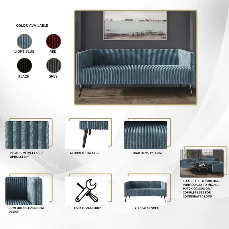 Modern Velvet Upholstered 3-Piece Living Room Set