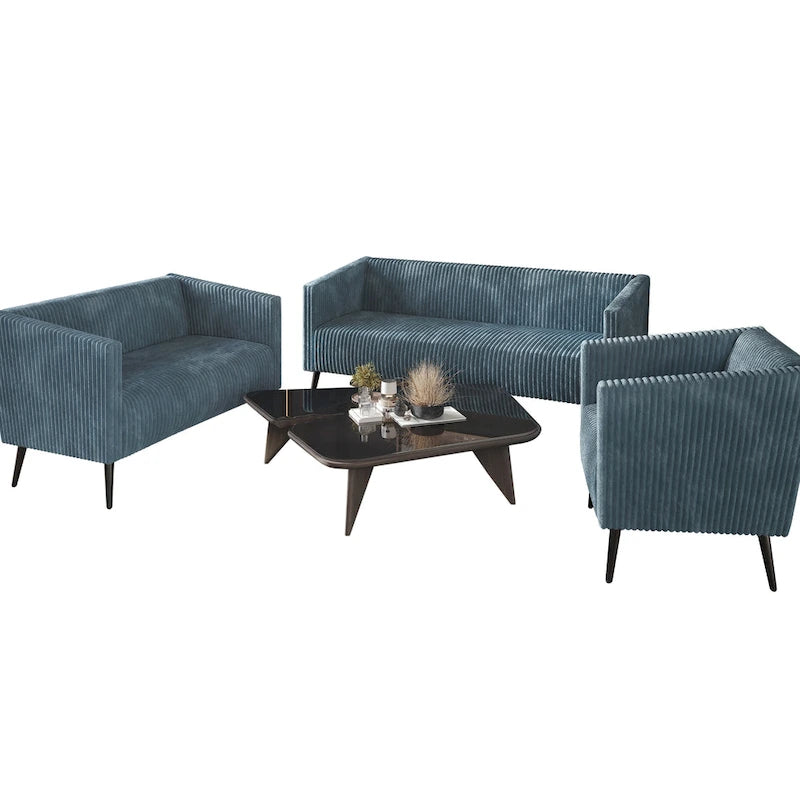 Modern Velvet Upholstered 3-Piece Living Room Set