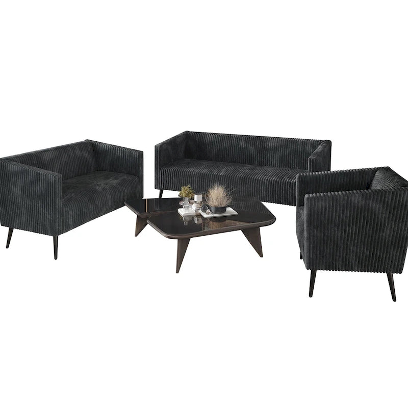 Modern Velvet Upholstered 3-Piece Living Room Set