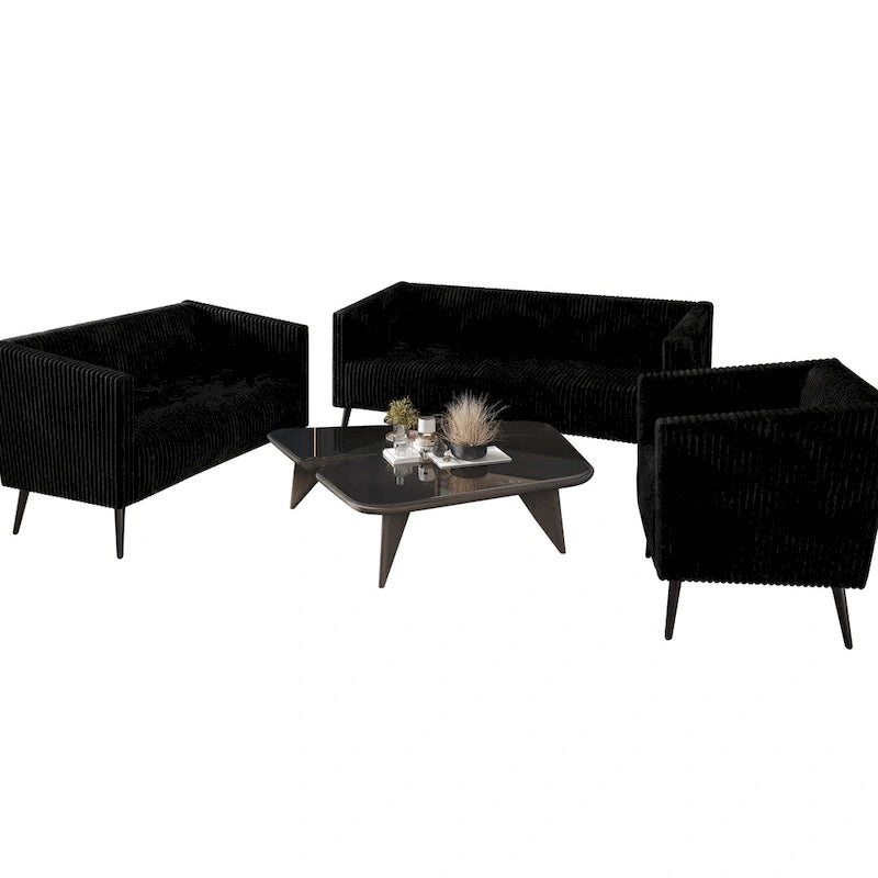 Modern Velvet Upholstered 3-Piece Living Room Set