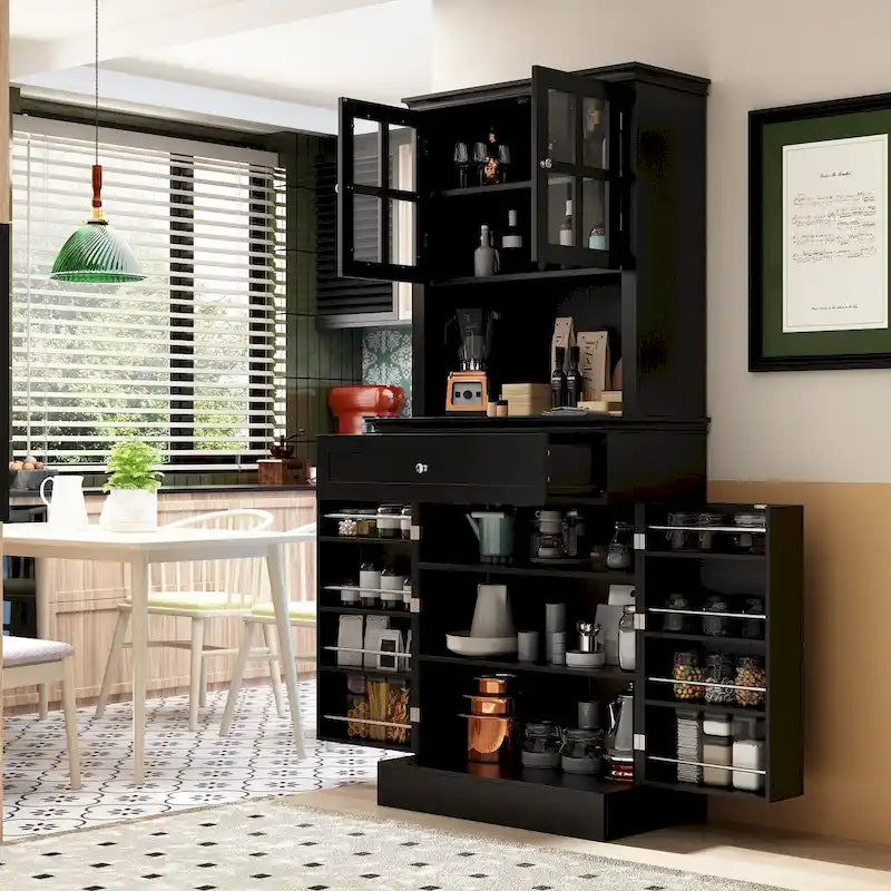 Buffetkast met opzetkast, keukenkast en voorraadkast, wit dressoir