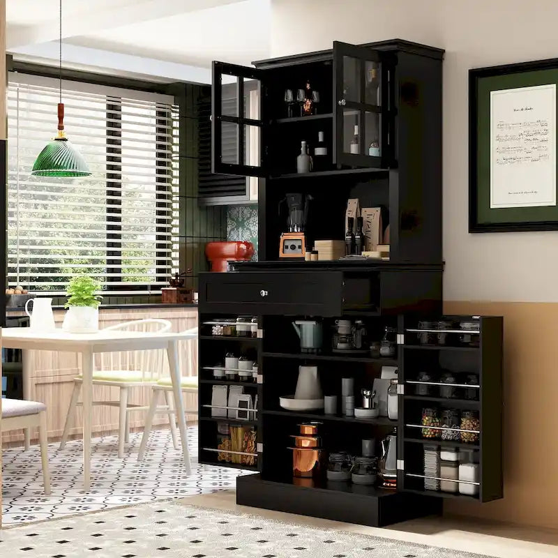 Buffetkast met opzetkast, keukenkast en voorraadkast, wit dressoir
