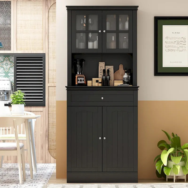 Buffetkast met opzetkast, keukenkast en voorraadkast, wit dressoir