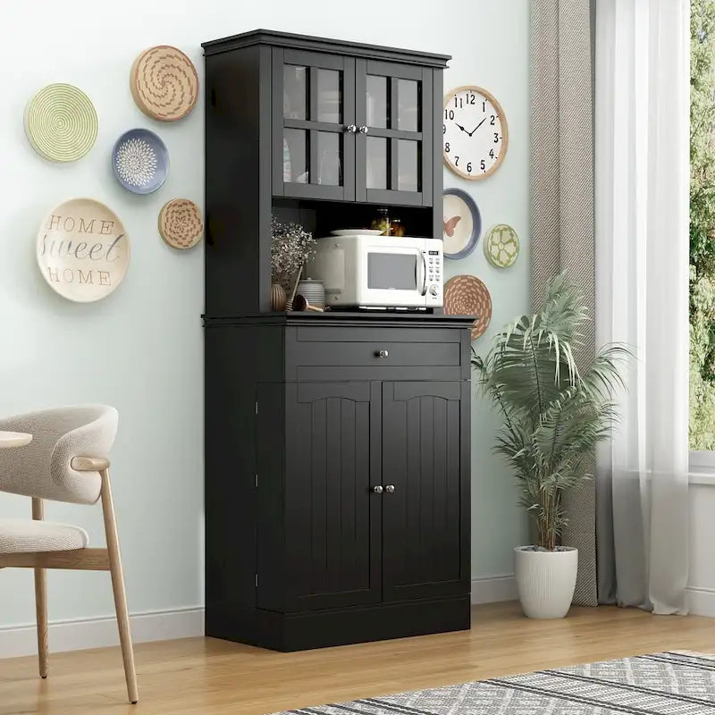 Buffetkast met opzetkast, keukenkast en voorraadkast, wit dressoir
