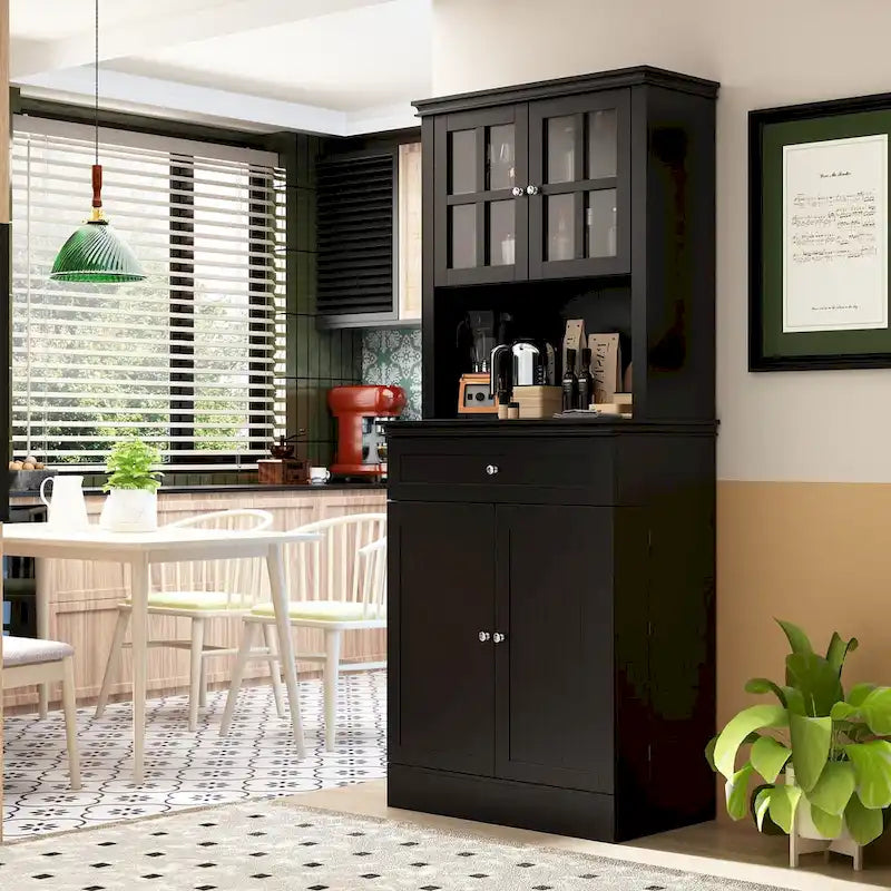 Buffetkast met opzetkast, keukenkast en voorraadkast, wit dressoir