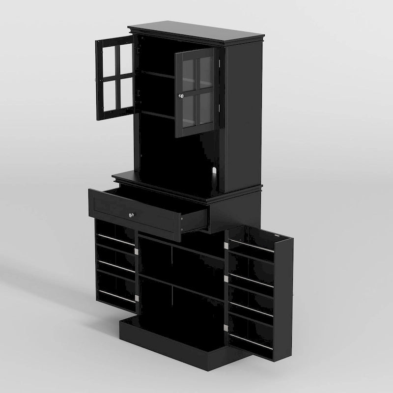 Buffetkast met opzetkast, keukenkast en voorraadkast, wit dressoir