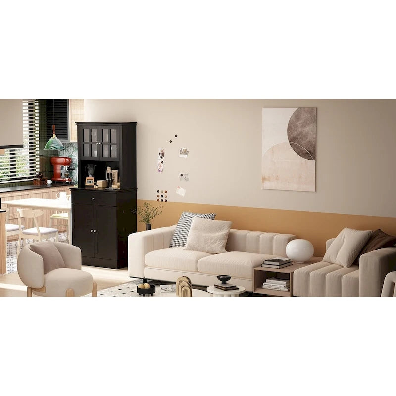 Buffetkast met opzetkast, keukenkast en voorraadkast, wit dressoir