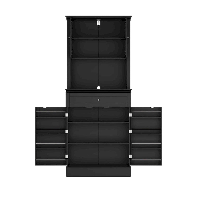 Buffetkast met opzetkast, keukenkast en voorraadkast, wit dressoir