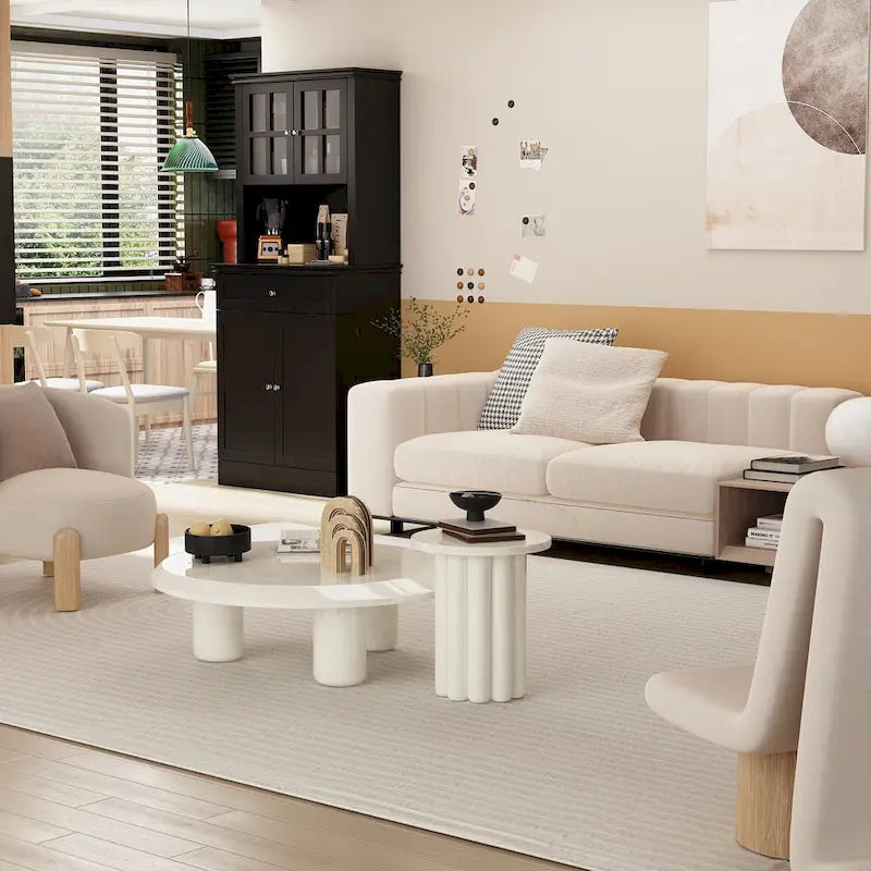 Buffetkast met opzetkast, keukenkast en voorraadkast, wit dressoir