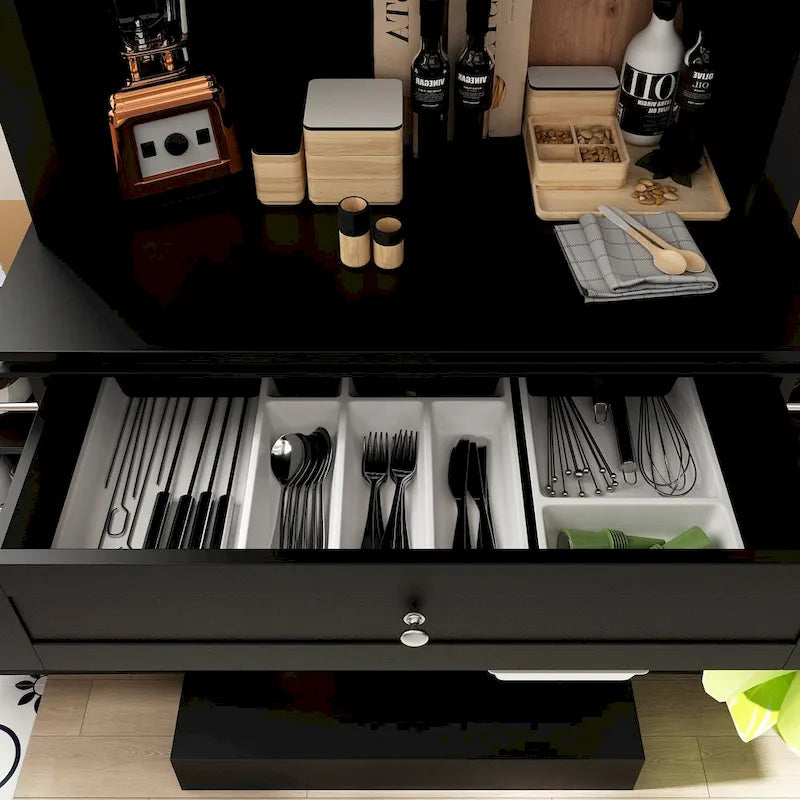 Buffetkast met opzetkast, keukenkast en voorraadkast, wit dressoir