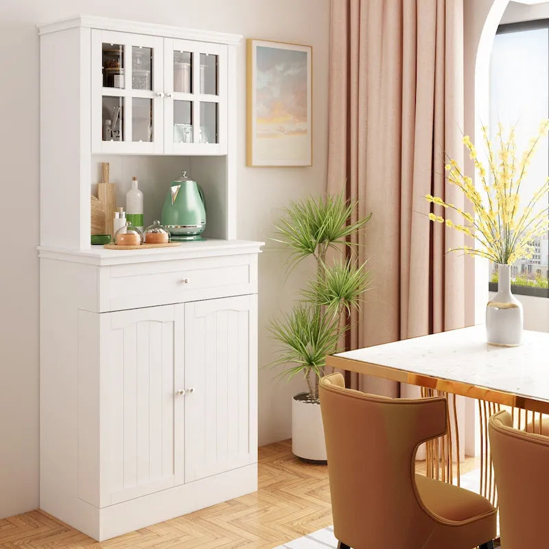Buffetkast met opzetkast, keukenkast en voorraadkast, wit dressoir