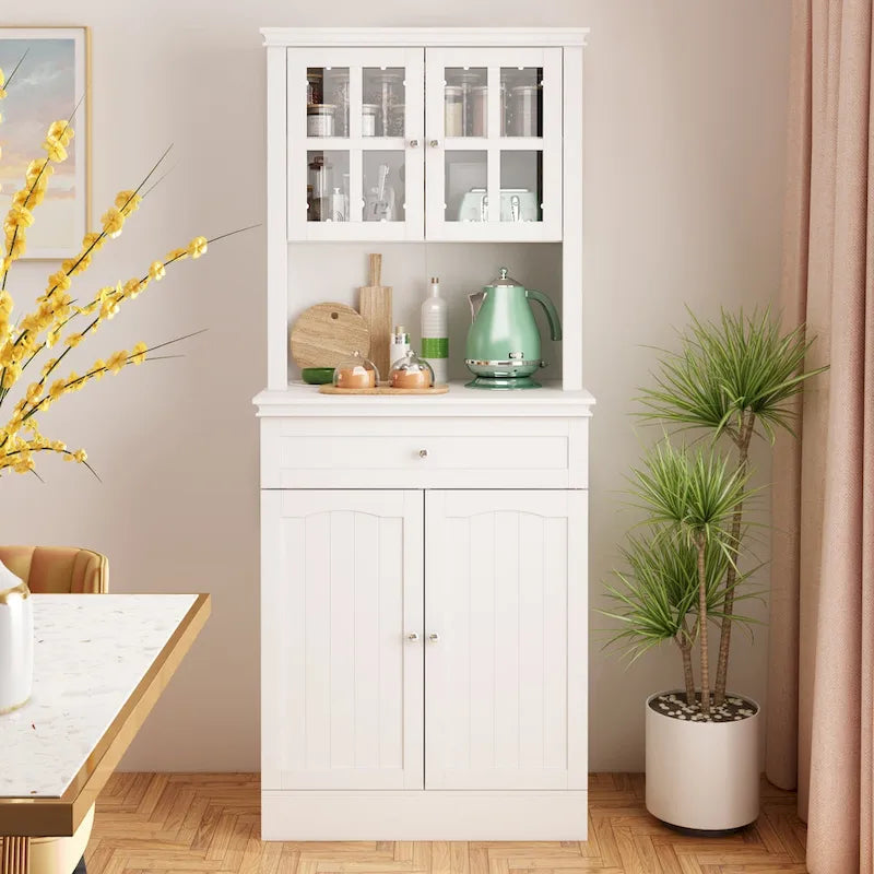 Buffetkast met opzetkast, keukenkast en voorraadkast, wit dressoir