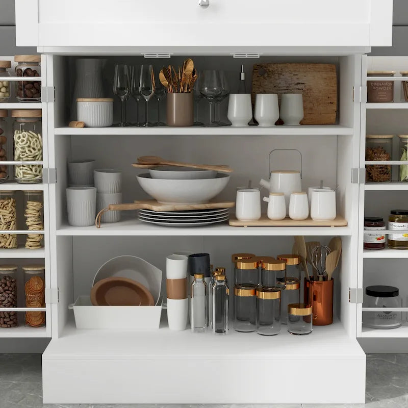 Buffetkast met opzetkast, keukenkast en voorraadkast, wit dressoir