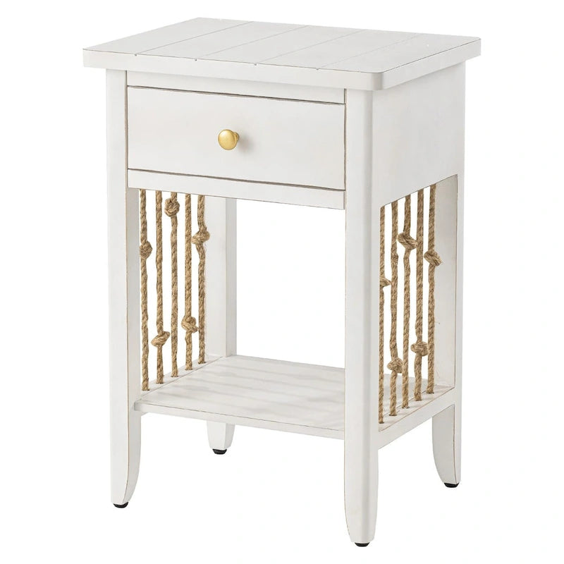 Distressed White End Table with Drawer - 14"D x 18"W x 26.4"H