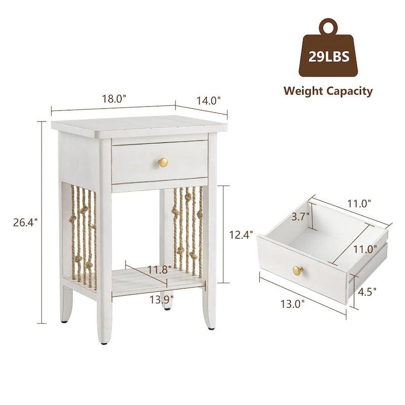 Distressed White End Table with Drawer - 14"D x 18"W x 26.4"H