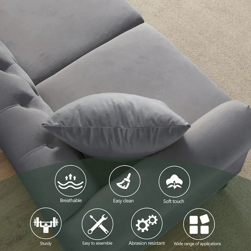 79" Chesterfield Sofa Grey Velvet, 3-Seater with Rolled Arms and Nailhead