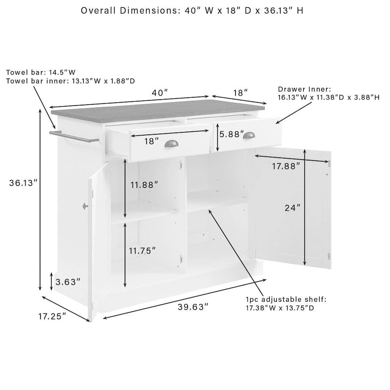 Isola da cucina in stile costiero - 18D x 40W x 36.13H