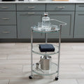 Circular Tempered Glass Rolling Serving Cart - 15.25 x 16.75 x 29.75
