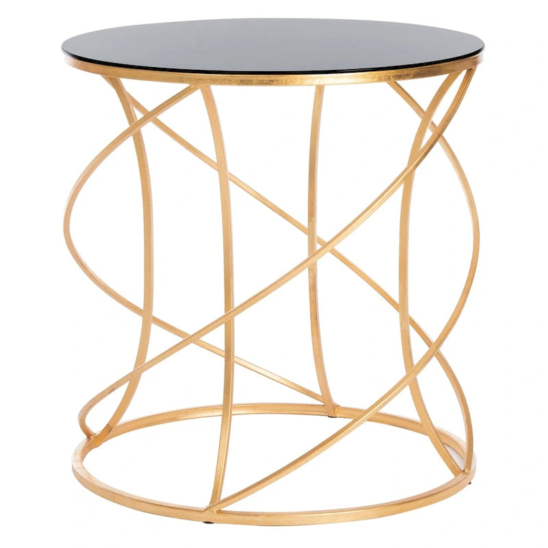 Gold & White Glass Top Accent Table - 20"W x 20"D x 21.2"H