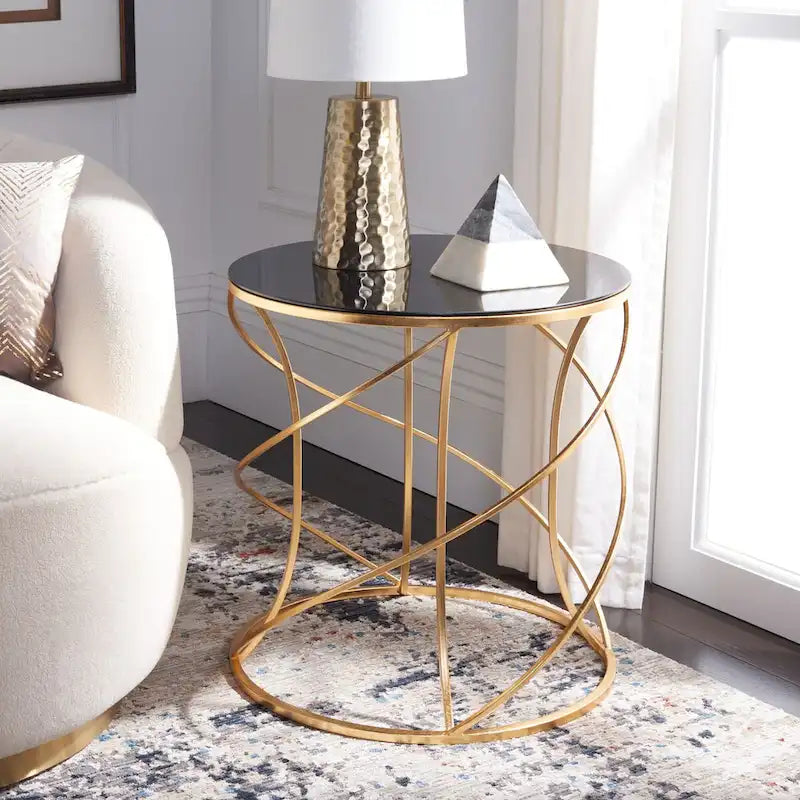 Gold & White Glass Top Accent Table - 20"W x 20"D x 21.2"H