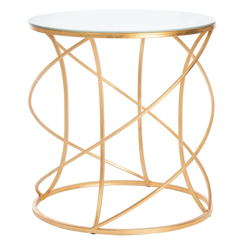 Gold & White Glass Top Accent Table - 20"W x 20"D x 21.2"H