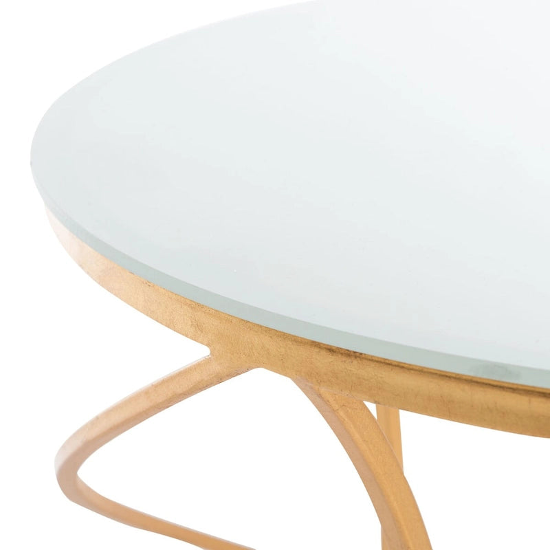 Gold & White Glass Top Accent Table - 20"W x 20"D x 21.2"H