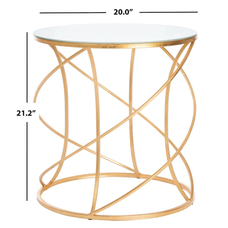 Gold & White Glass Top Accent Table - 20"W x 20"D x 21.2"H