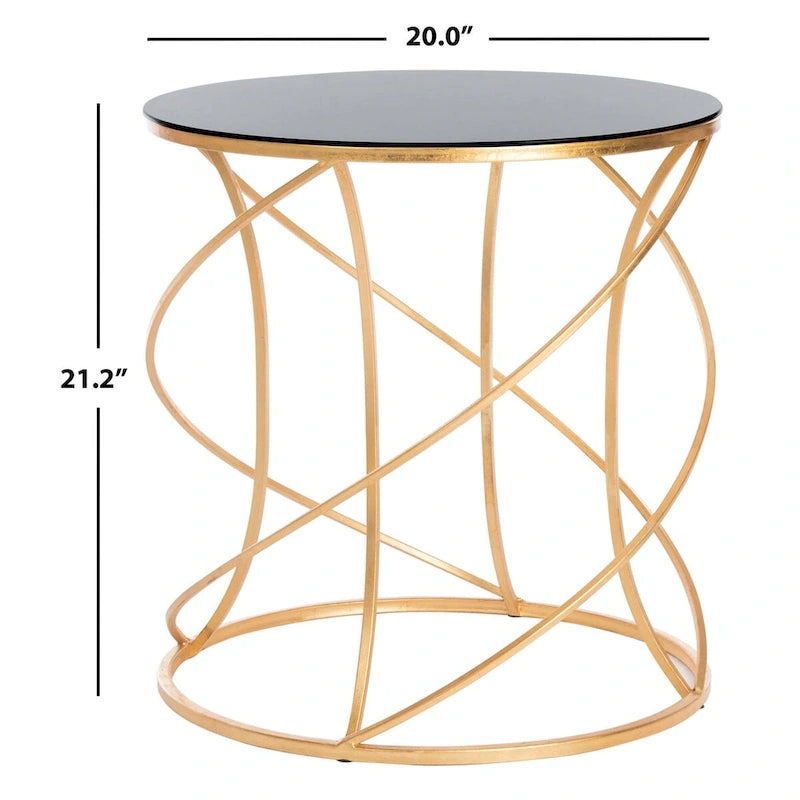 Gold & White Glass Top Accent Table - 20"W x 20"D x 21.2"H