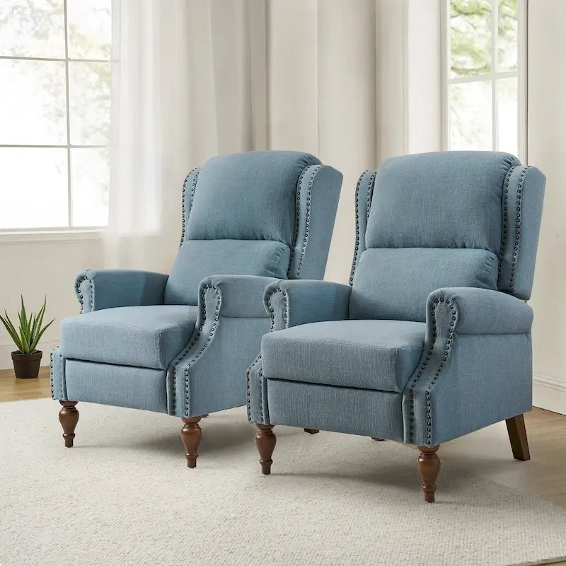 Traditional Roll Arm Manual Recliner with Solid Wood Legs, Set of 2