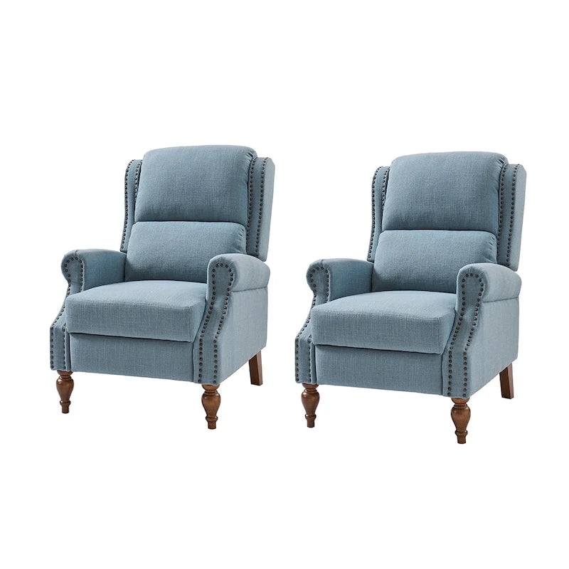 Traditional Roll Arm Manual Recliner with Solid Wood Legs, Set of 2