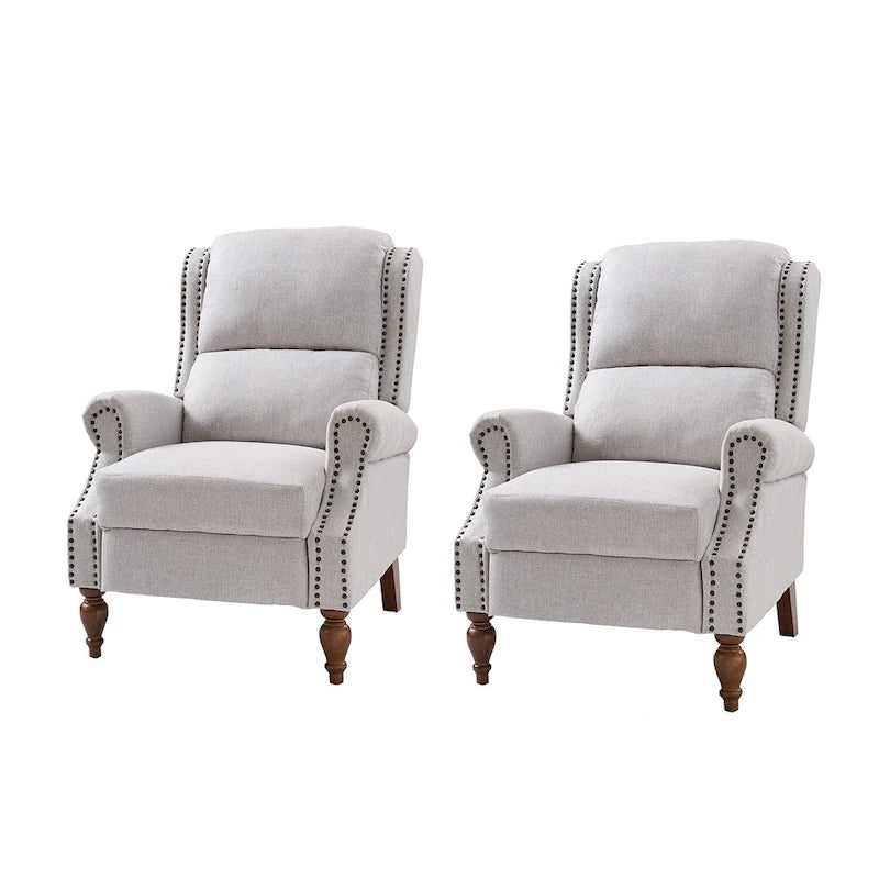 Traditional Roll Arm Manual Recliner with Solid Wood Legs, Set of 2