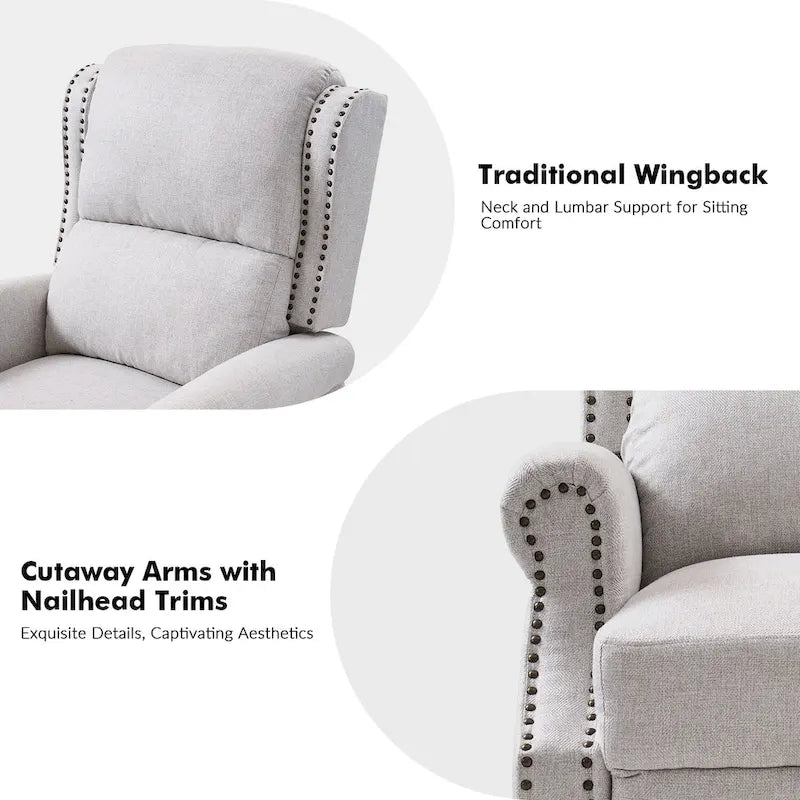Traditional Roll Arm Manual Recliner with Solid Wood Legs, Set of 2