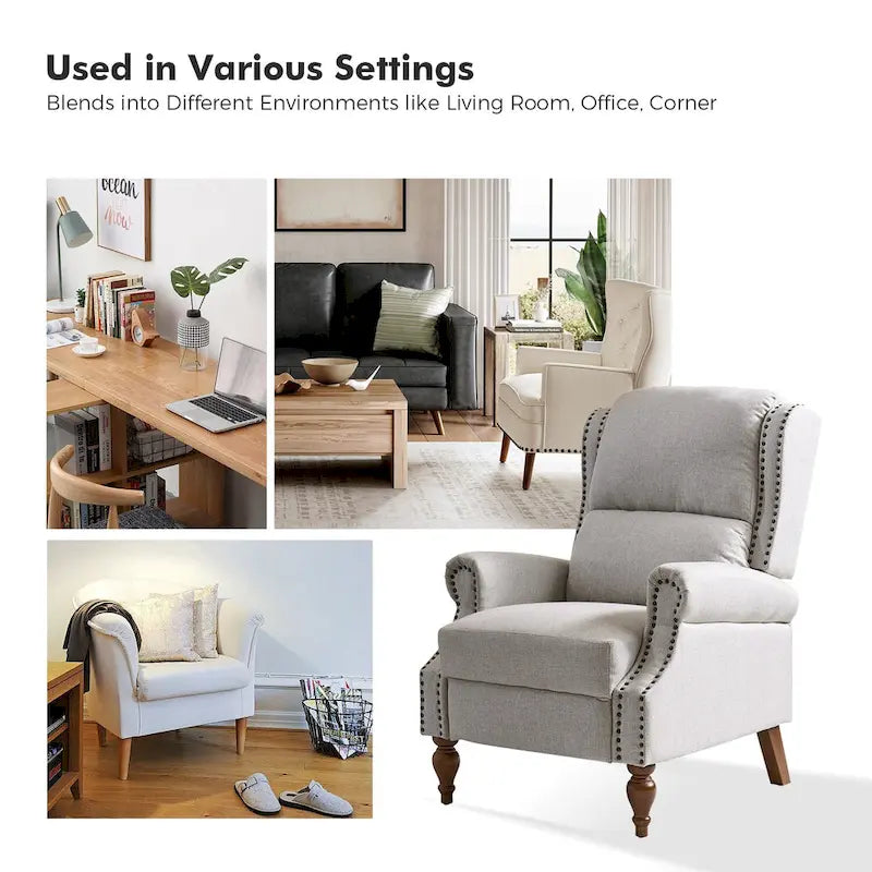 Traditional Roll Arm Manual Recliner with Solid Wood Legs, Set of 2