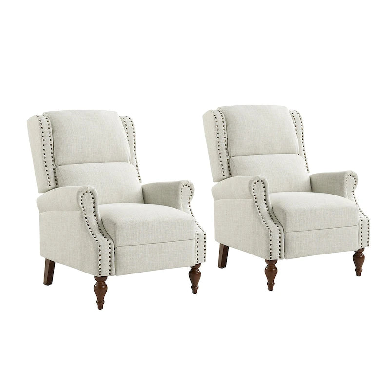 Traditional Roll Arm Manual Recliner with Solid Wood Legs, Set of 2