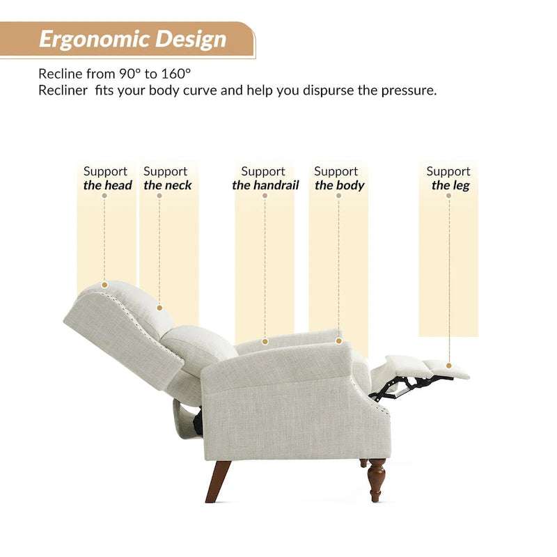 Traditional Roll Arm Manual Recliner with Solid Wood Legs, Set of 2