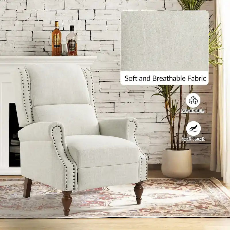 Traditional Roll Arm Manual Recliner with Solid Wood Legs, Set of 2