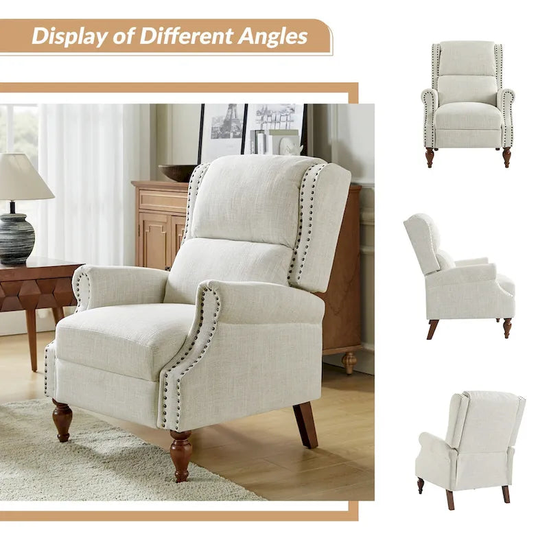 Traditional Roll Arm Manual Recliner with Solid Wood Legs, Set of 2