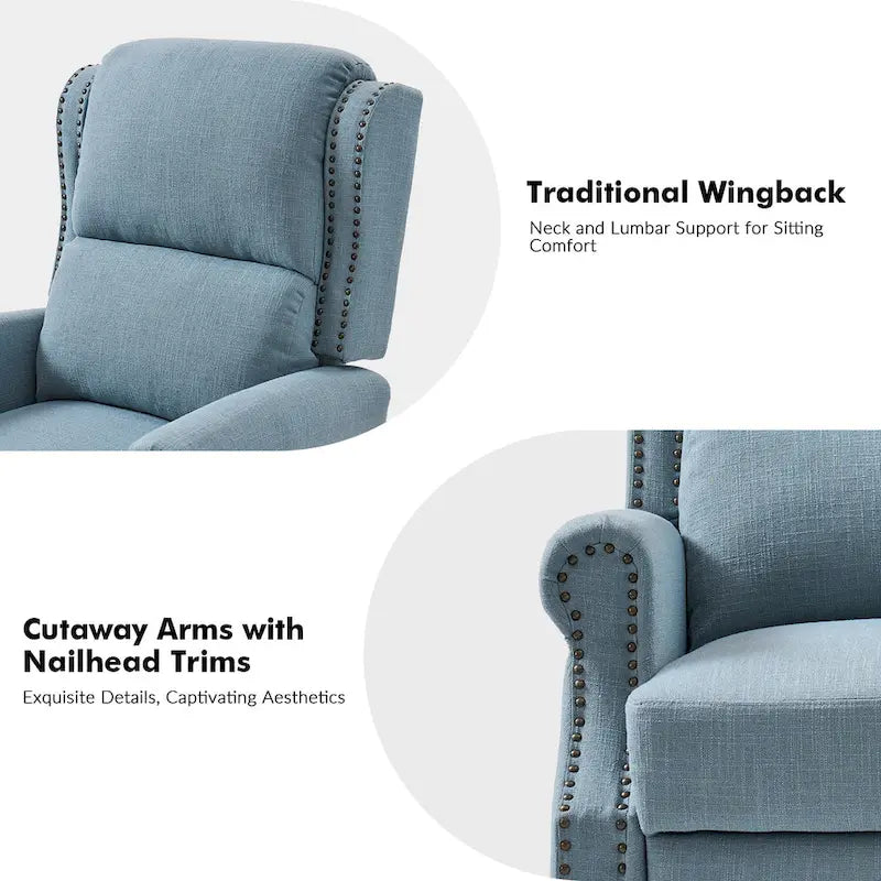 Traditional Roll Arm Manual Recliner with Solid Wood Legs, Set of 2