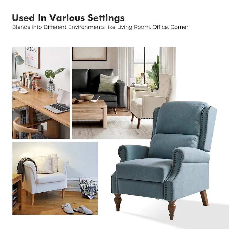 Traditional Roll Arm Manual Recliner with Solid Wood Legs, Set of 2