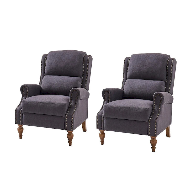 Traditional Roll Arm Manual Recliner with Solid Wood Legs, Set of 2