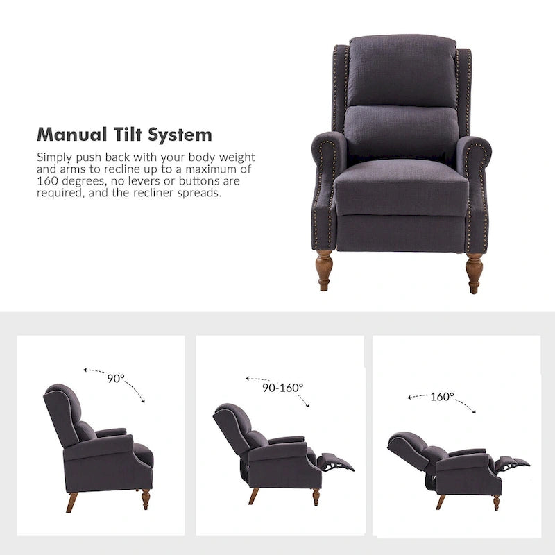 Traditional Roll Arm Manual Recliner with Solid Wood Legs, Set of 2