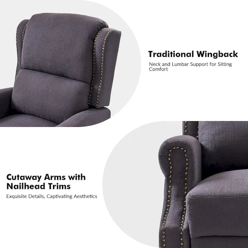 Traditional Roll Arm Manual Recliner with Solid Wood Legs, Set of 2