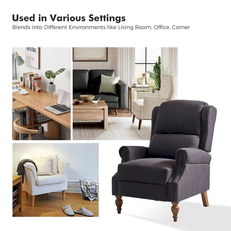 Traditional Roll Arm Manual Recliner with Solid Wood Legs, Set of 2
