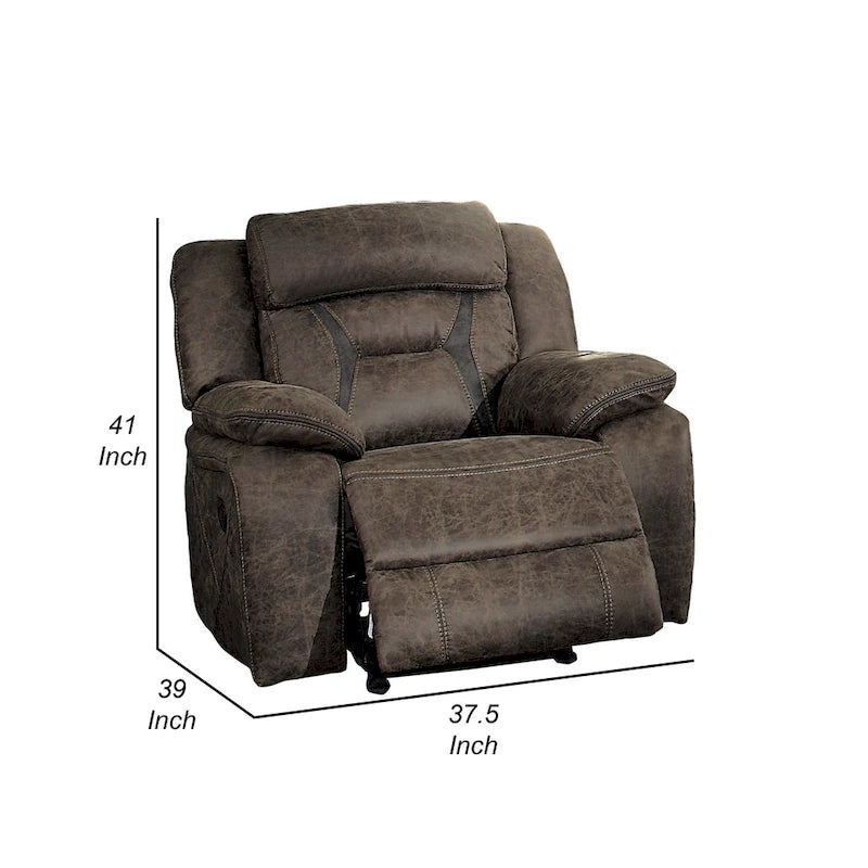 39-Inch Manual Glider Recliner Chair, Brown Microfiber, Solid Wood