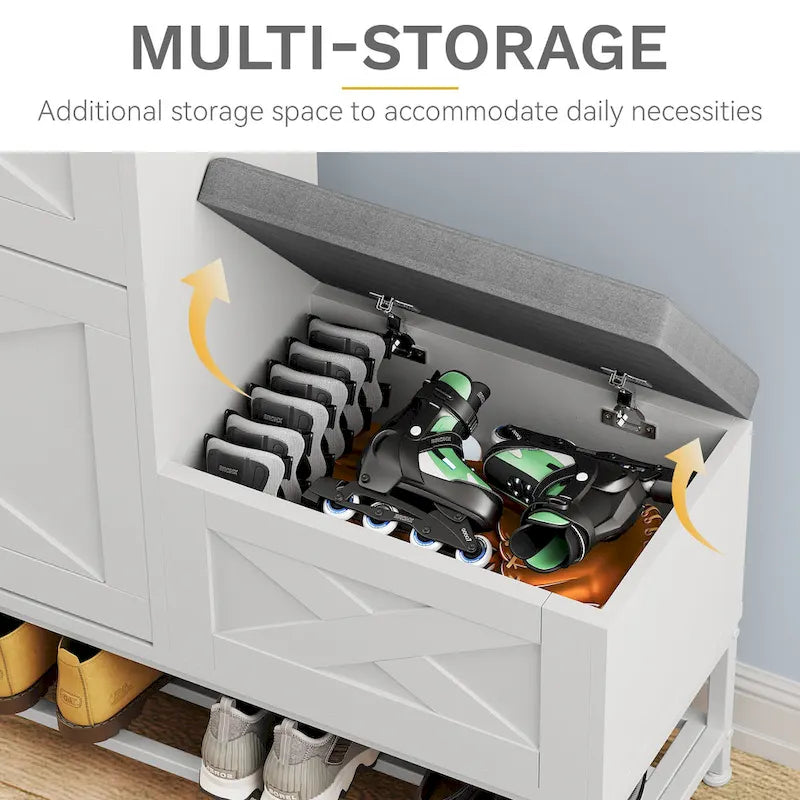 Mobile portascarpe in stile rustico con panca e spazio contenitore per ingresso, con 2 cassetti ribaltabili per 16 paia - 9.4W x 47.1L x 41.3H
