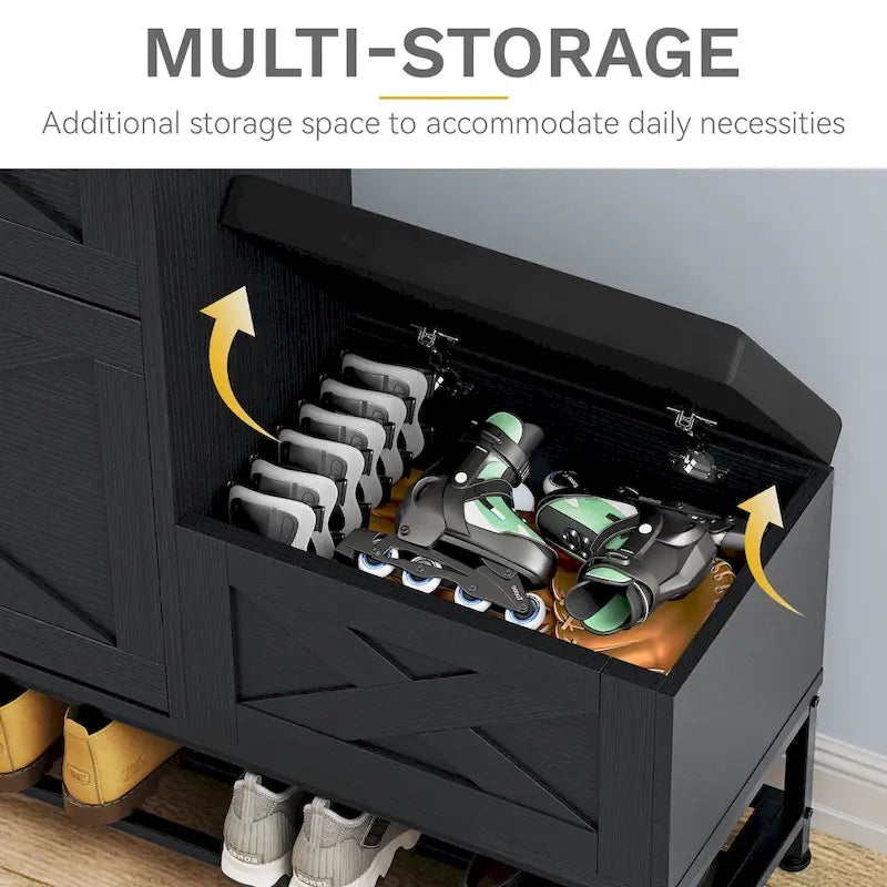 Mobile portascarpe in stile rustico con panca e spazio contenitore per ingresso, con 2 cassetti ribaltabili per 16 paia - 9.4W x 47.1L x 41.3H