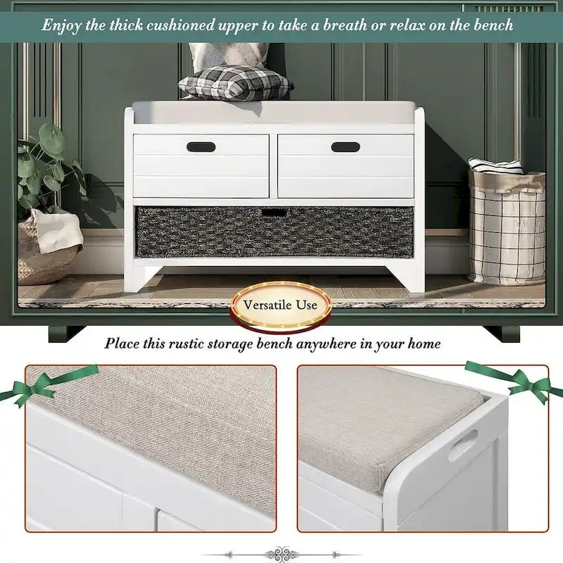 3-drawer Solid Wooden Storage Bench