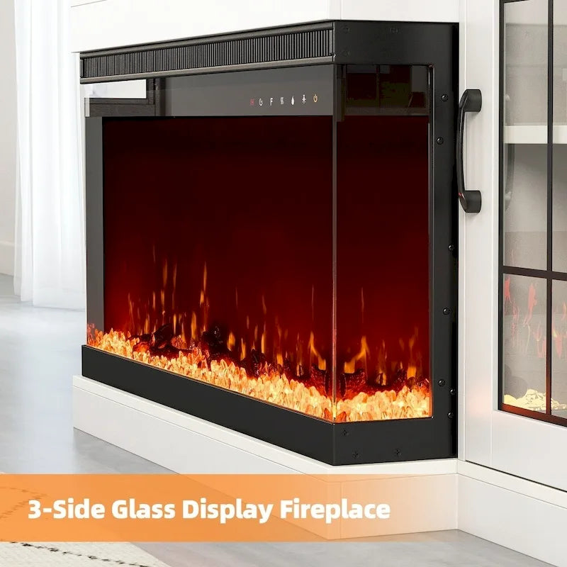 Entertainment Center with Adjustable Glass Shelves and Built-in Electric Fireplace - 70"