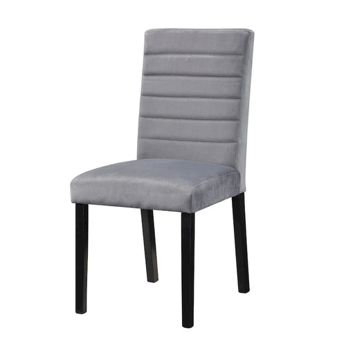 18-inch Side Dining Chairs Set of 2, Channel Tufted Gray Velvet, Black Wood